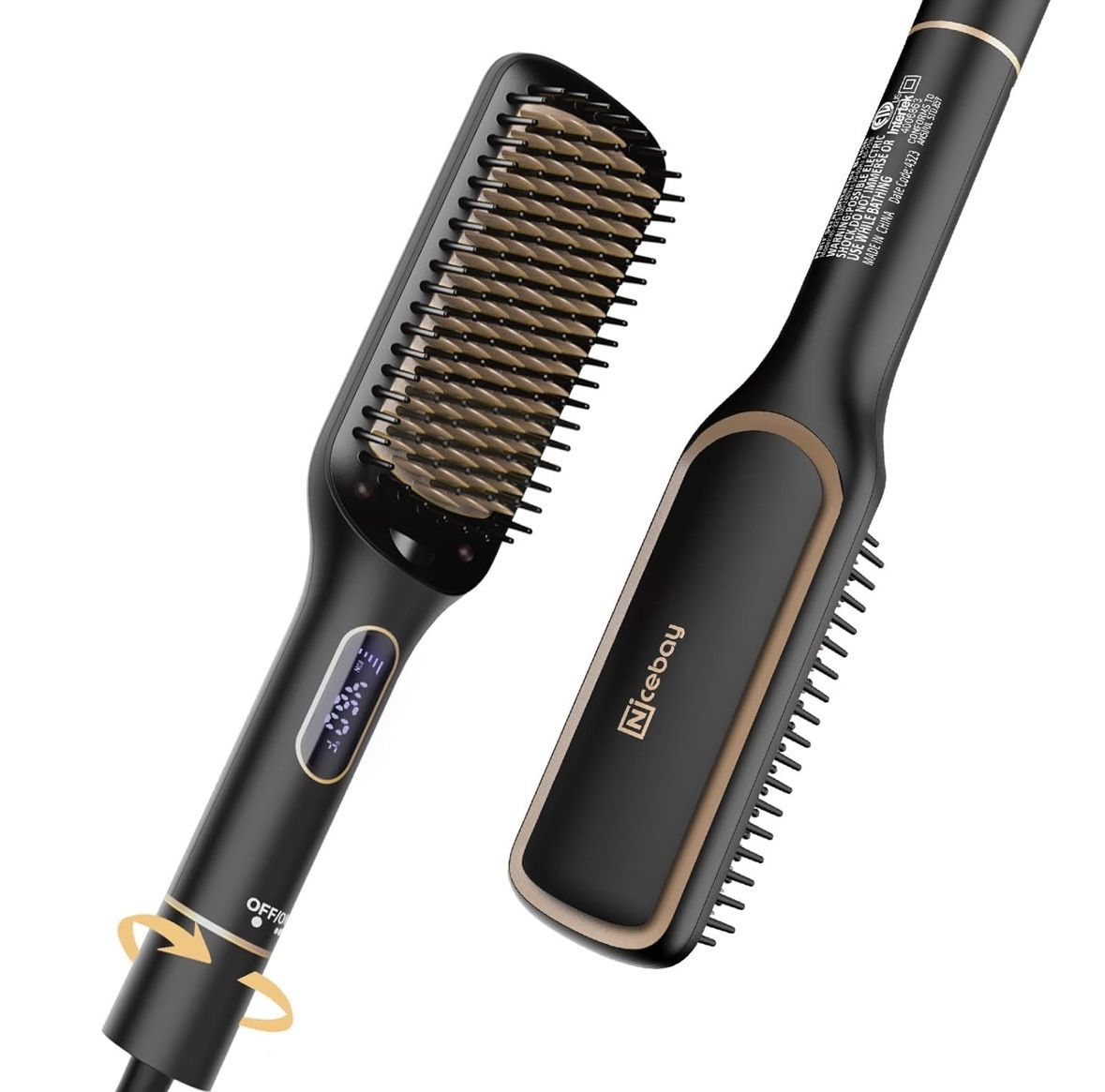 Hair Straightener Brush with Rotatable Temperature Adjustment
