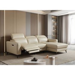 Brand New Cream Leather Power Reclining Sectional Sofa