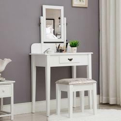 NEW Vanity Table Makeup Dressing Drawer Set With Stool & Mirror for Teenagers Women Bedroom