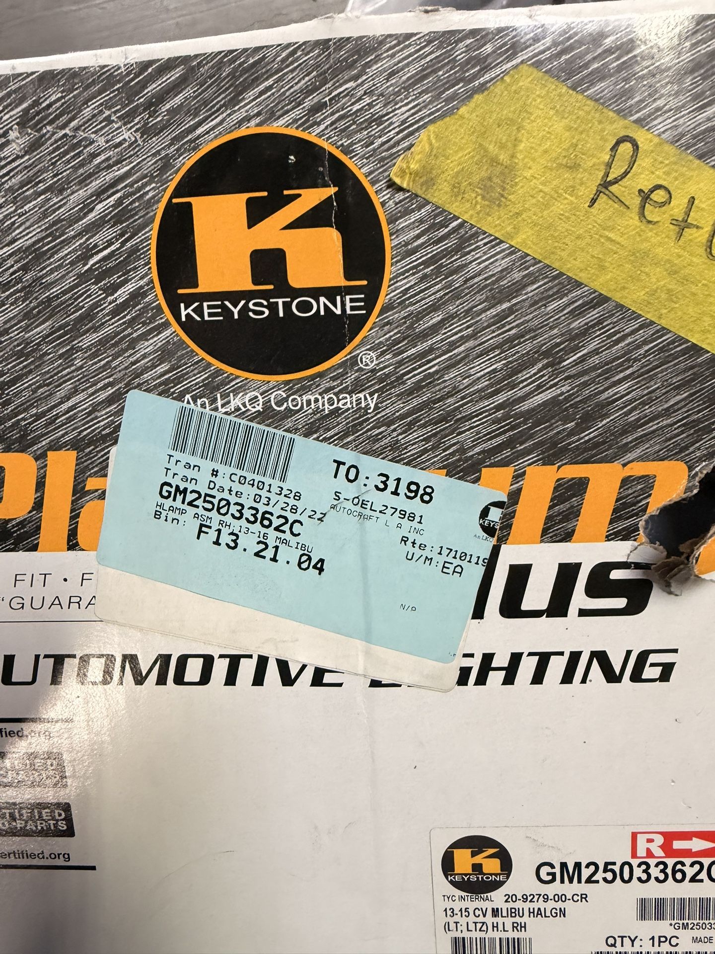 2013-15 Chevrolet Malibu Right Side Headlamp