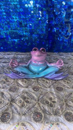 Meditating Frog Figurine Purple Teal