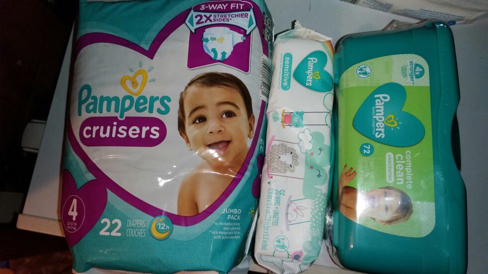 1 Pampers diapers size 4 22ct & 2 packs of wipes