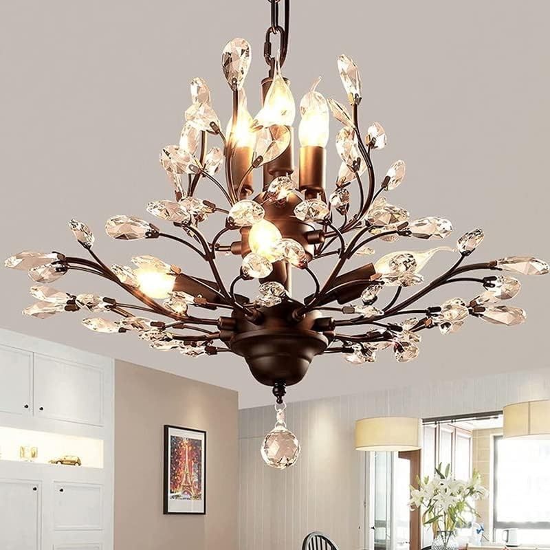 Vintage Crystal Branch Chandeliers, Black Hanging Pendant Lighting Ceiling Light Fixtures for Living Room Bedroom Restaurant Porch Hallway (7-Light)