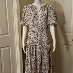 Women's Floral Maxi Dress with Pockets, V Neck, Lantern Sleeves, New Small
