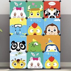 (NEW) Children Wardrobe Kid Dresser Cute Baby Portable Closet Bedroom Armoire Clothes Hanging Storage Rack Cube Organizer ，Large Blue 8 Cube & 2 Hangi