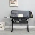 Glass Drafting Table | Black Adjustable Glass Drafting Table | Glass Desk Table