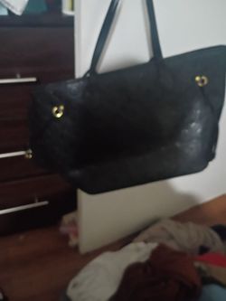Black Leather Tote Bag with Gold Hardware