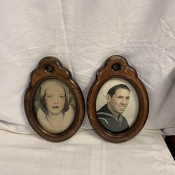 Antique Wood Oval Picture Frame w/ Glass