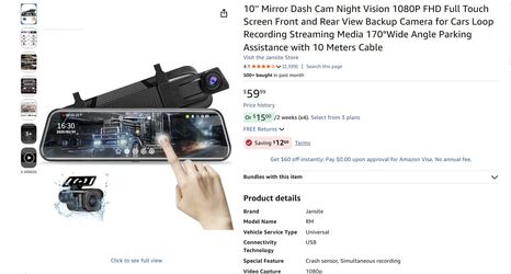 10” Mirro Dash Cam Night Vision - 1080FHD Full Touch Screen Front And Rear View