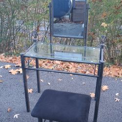 Glass Top Vanity With Mirror And Seat