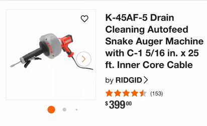 NEW RIDGID K-45AF-5 Drain Cleaning Snake Auger Machine – 25’ Cable – $300