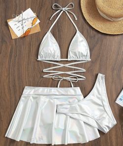 New In Bag Rave Festival Swimsuit Metallic Skirt Swim Set - Size Small