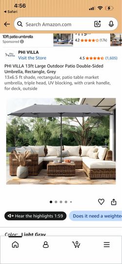 13ft Large Outdoor Patio Umbrella Grey with Stand
