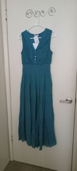 Teal V-neck Sleeveless Dress