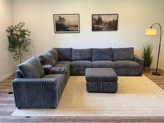 Gray corduroy electric recliner sectional couch delivery available