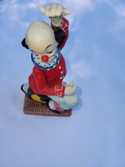 Circus inspired Clown & Vintage Hand Carved coloful double sided Figurine