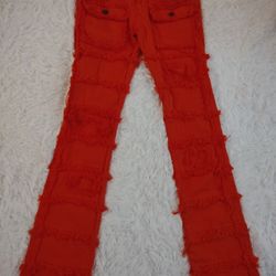 Men's Orange Denim Stacked  Jeans Boot Cut