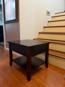 Dark Espresso Wood End Table with Bottom Shelf