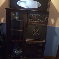 Antique Original Secretary / China Cabinet