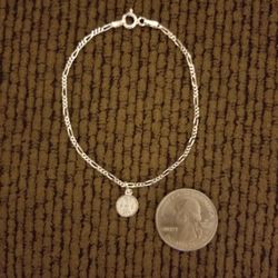Italy 925 Sterling Silver Very Dainty Bracelet w/ Small Mini St. Benedict Charm for Women 7"