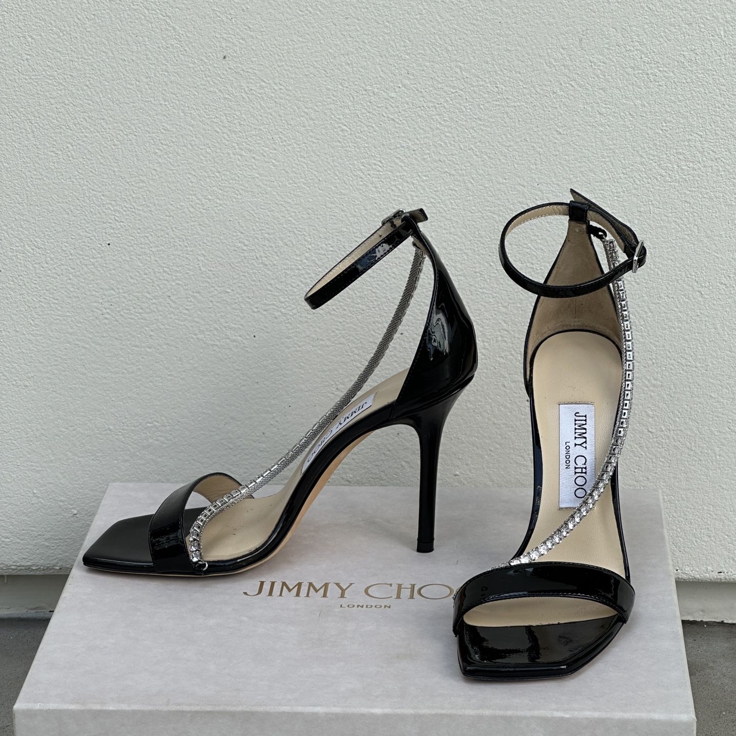 セール★Jimmy Choo★TALIKA Jimmy Choo Talika 85 Gold Whipsnake Embossed Leather Crystal