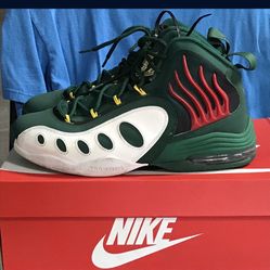 Gary Payton Green with red flames high top basketball tennis shoes sonics
