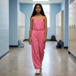 DKNY Romper Jumpsuit Pink Striped Sleeveless Girls Size 14/16  Elastic Waist