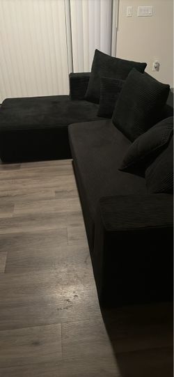 Black Corduroy Sectional Sofa with Ottoman