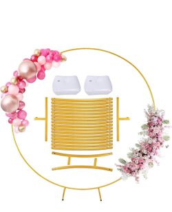 Round Backdrop Stand 7.2Ft Gold Circle Balloon Arch Stand Metal Arch Backdrop St