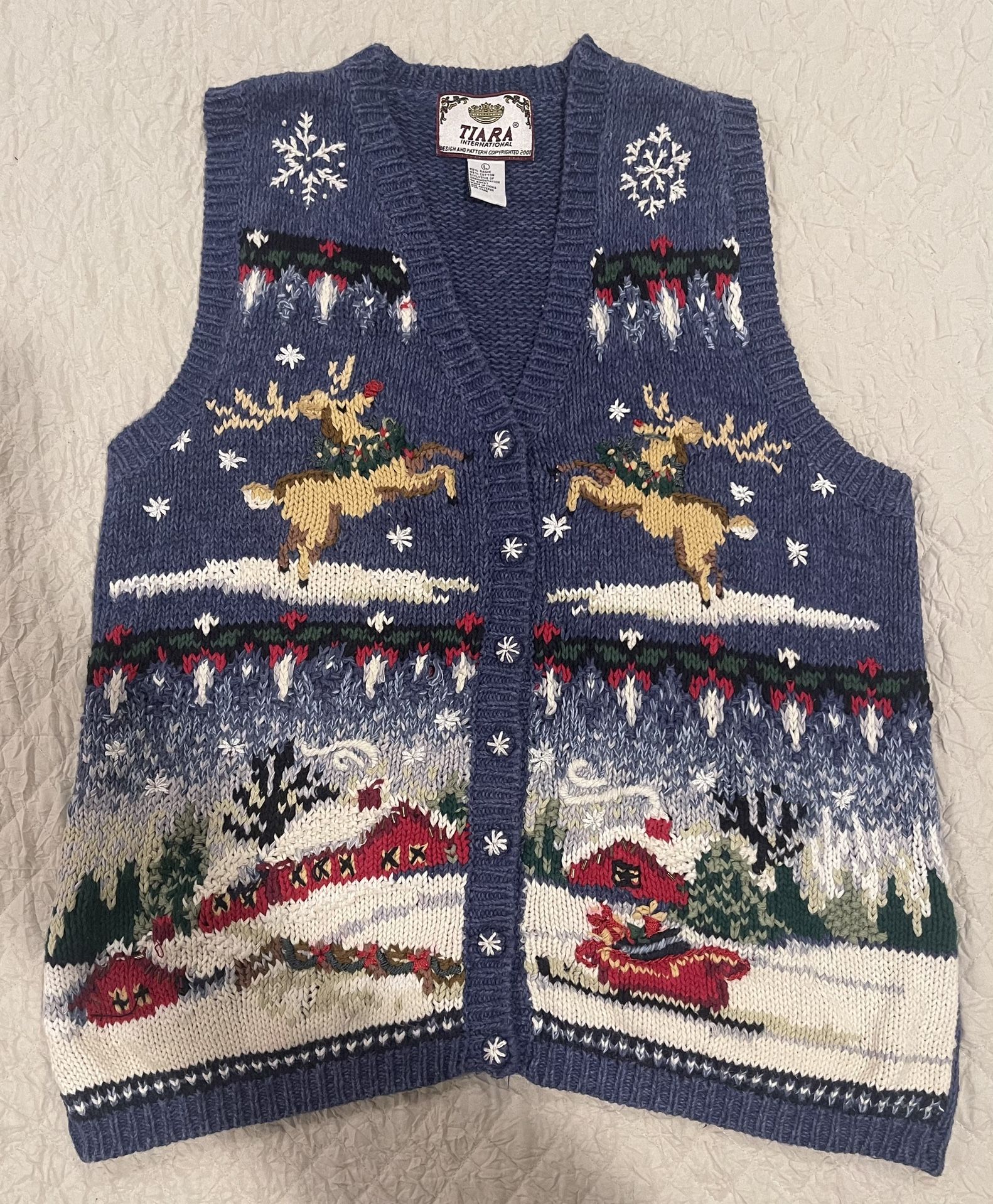 Tiara International Christmas Collection Vintage Womens Sweater Cardigan Vest Lg