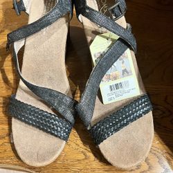 TOMS Wedge Sandals Black Metallic Size 11 (Clarissa) New