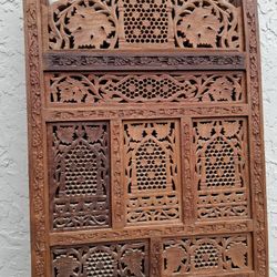 Vintage Ornate Solid Wood Asian Hand Carved Panel Divider 