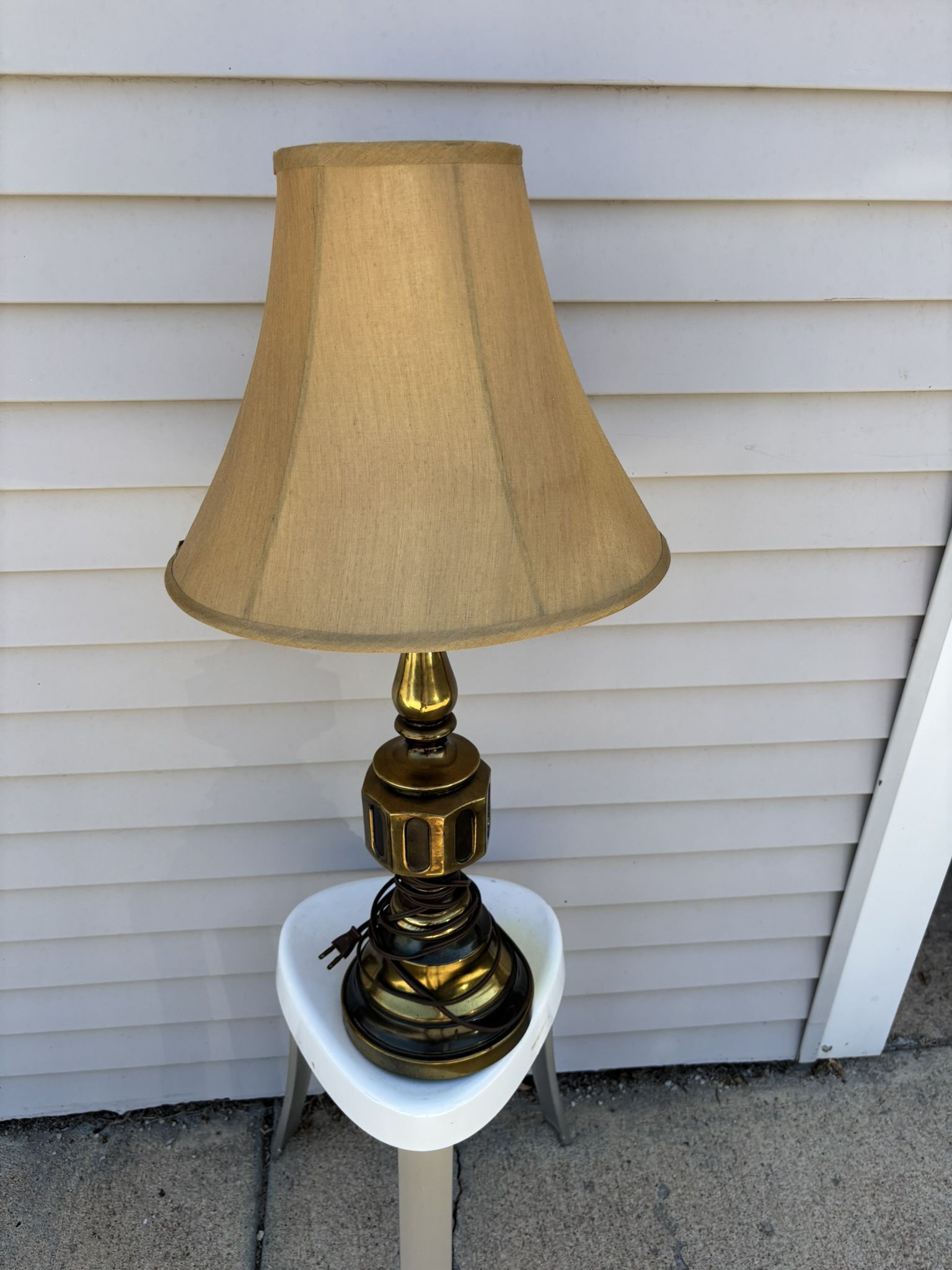 Heavy Brass Table Lamp 28” Tall 6.5” Wide At Base Vintage 