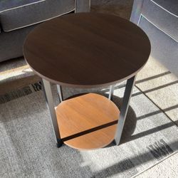 Round Side End Table with Storage Shelf | Dark Walnut, Brown
