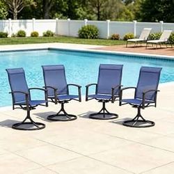 🔥 4-Pack Outdoor Swivel Patio Chairs – Blue Mesh Rocking Chairs