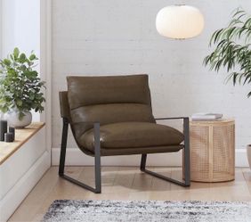 DHP Gatsby Upholstered Sling Accent Chair for Living Room, Camel Faux Leather