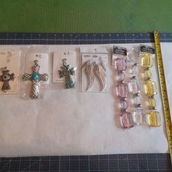 Lot Metal Magnetic Crosses, Angel Wing Earrings, Acrylic Beads