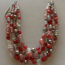 White House Black Market Pink/silver Beaded Necklace 