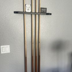 Billiards Pool Set (4 Cues, Rack, Good Chalk, Aramith Ball Set)