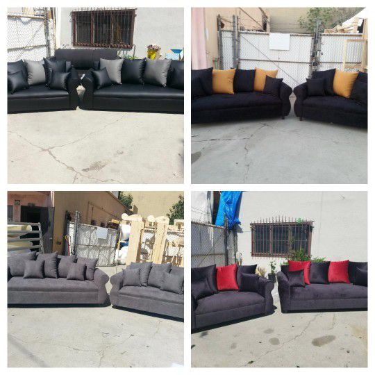 Brand NEW Couches.  Black LEATHER  Charcoal, Black and RED,  Marigold and BLACK FABRIC Sofa, Couch And Loveseat Set 2pcs 