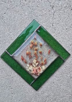 Vintage Stained Glass & Flowers Suncatcher