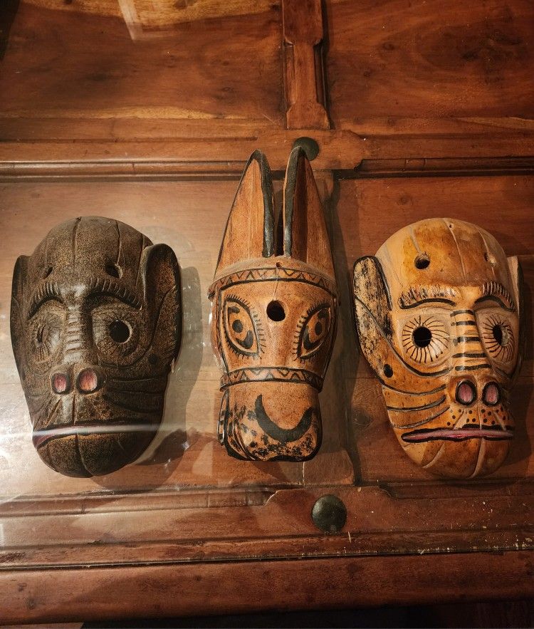 Wooden Carved Animal Masks Wall Decor