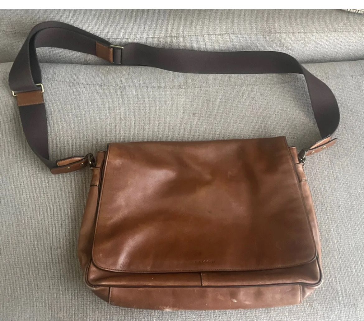 coach messenger bag leather brown
