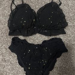 Sparkly Black Bra And Panty Set (NEW)