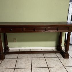 PERUVIAN WOOD THREE DRAWER CONSOLE TABLE