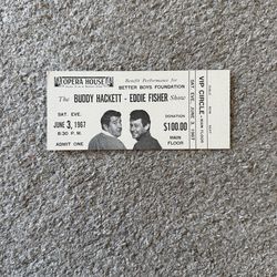 BUDDY HACKETT with EDDIE FISHER at opera house 1967 ticket proof