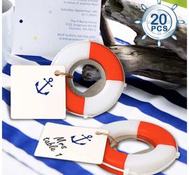 NEW! 20pcs Nautical Baby Shower Favors, Life Saver Bottle Opener for Beach Wedding Favors with Anchor Logo Tag Card, Nautical Baby Shower Birthday Pa