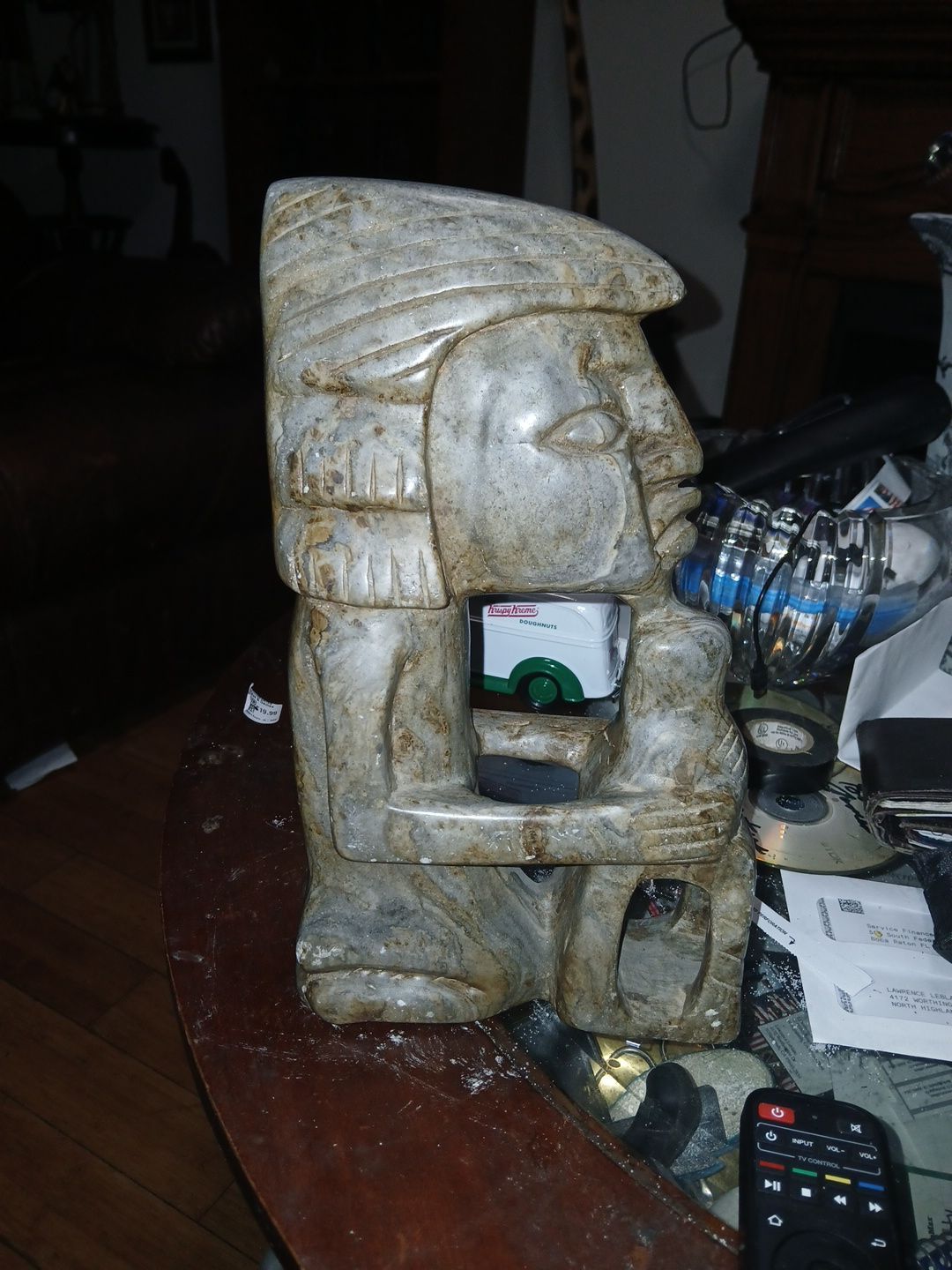 Vintage Aztec Hand Carved Green Stone Sculpture 12"