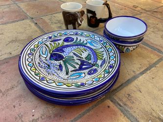 Hand-Painted Ceramic Plates and Bowls Set