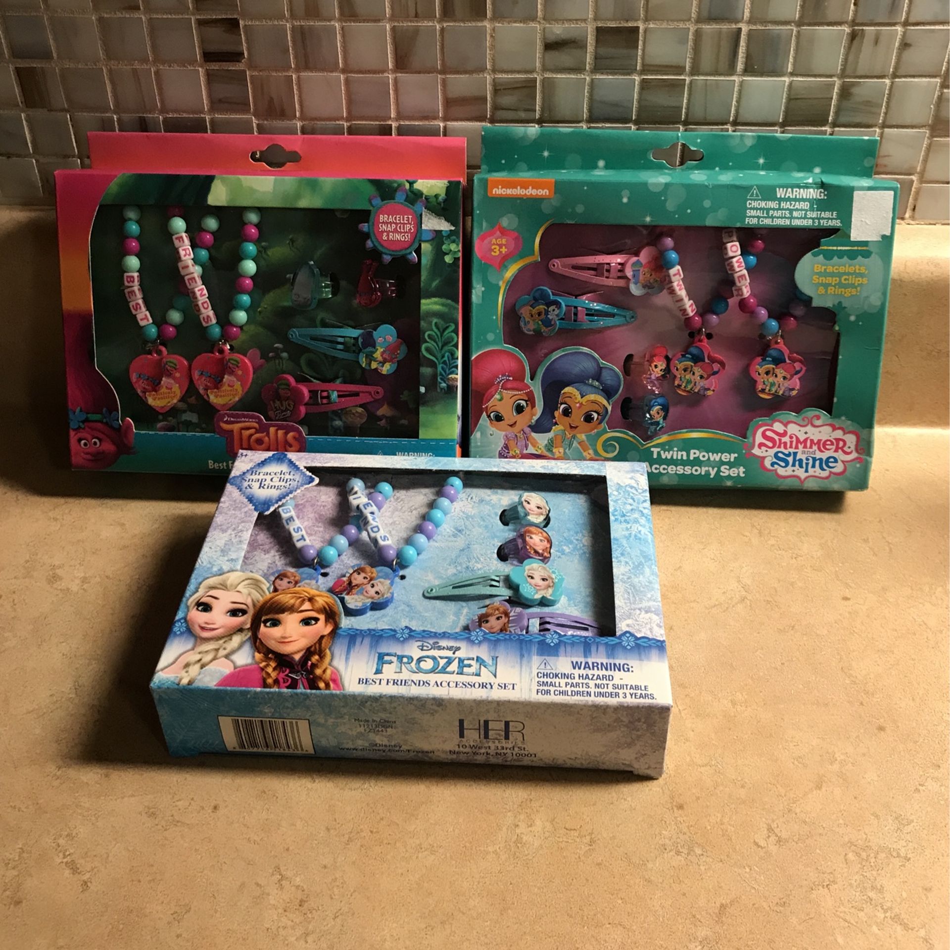 Girls Accessory Bundle. Trolls, Frozen, And Shimmer And Shine Sets.